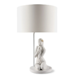INNER PEACE TABLE LAMP with straight-line shade and figurative sculptural character by Ernest Massuet