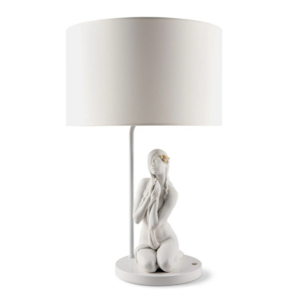 INNER PEACE TABLE LAMP with straight-line shade and figurative sculptural character by Ernest Massuet
