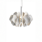 NIGHTBLOOM HANGING LAMP with gold dot perforations, brushed metal stem and rod, made in Spain