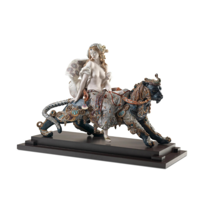 BACCHANTE ON A PANTHER WOMAN SCULPTURE by Francisco Polope — woman on ornate panther, gloss finish, ltd 500