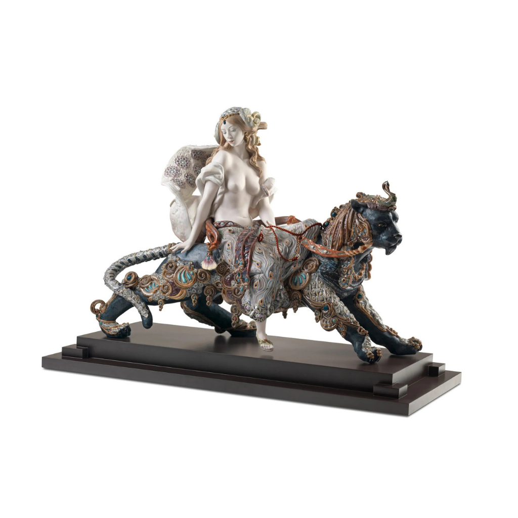 BACCHANTE ON A PANTHER WOMAN SCULPTURE by Francisco Polope — woman on ornate panther, gloss finish, ltd 500 BACCHANTE ON A PANTHER WOMAN SCULPTURE by Francisco Polope — woman on ornate panther, gloss finish, ltd 500