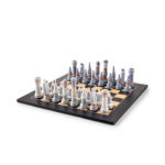 LLADRO MEDIEVAL CHESS SCULPTURE by Juan Ignacio Aliena — 32 gloss pieces in blue and white on lacquered wood board