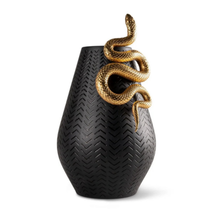 SNAKES VASE BLACK GOLD with golden luster serpent by Robert Schnyder and Raul Rubio, 2023