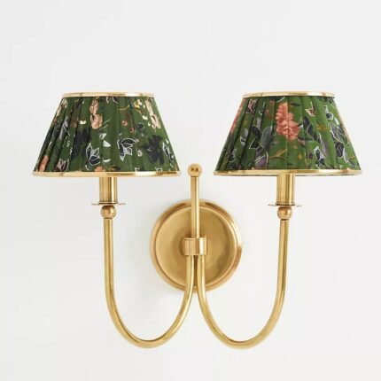 LEE DOUBLE ARTICULATING SHADED BRASS SCONCE WALL LIGHT IN GREEN