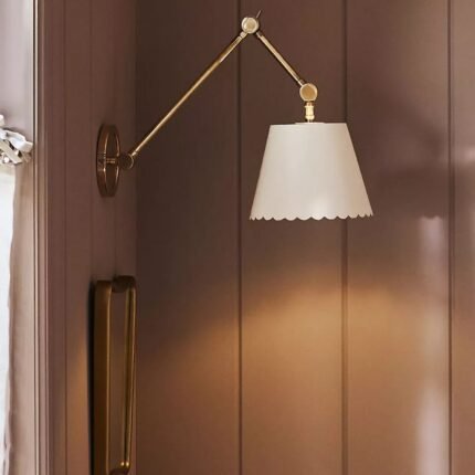 ROBERTA SCALLOPED LEATHER TASK SCONCE WALL LIGHT IN WHITE