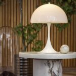 PANTHELLA TRUMPET BELL SHADED PORTABLE LAMP IN BEIGE