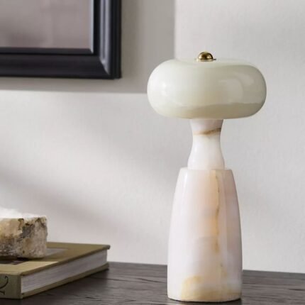 MARZELA WASHED MARBLE SCULPTURAL RECHARGEABLE TABLE LAMP IN NATURAL