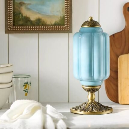 THE ELOISE BLUE SCALLOP MILK GLASS TABLE LAMP