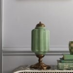 THE ELOISE GREEN SCALLOP MILK GLASS TABLE LAMP WITH BRASS