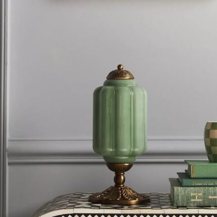 THE ELOISE GREEN SCALLOP MILK GLASS TABLE LAMP WITH BRASS