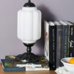 THE ELOISE WHITE AND BLACK SCALLOP MILK GLASS TABLE LAMP