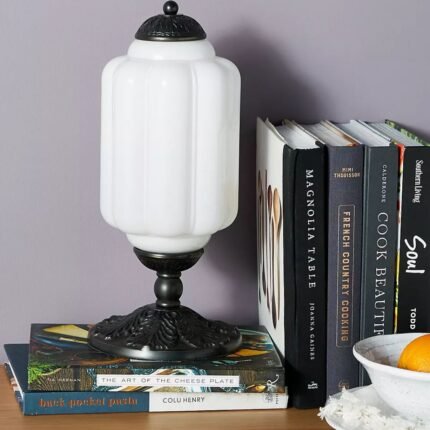 THE ELOISE WHITE AND BLACK SCALLOP MILK GLASS TABLE LAMP
