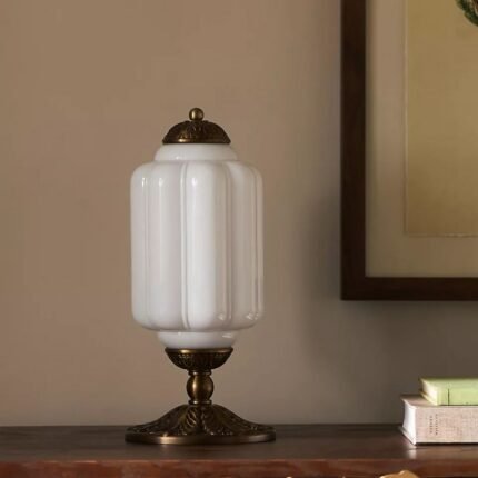 THE ELOISE WHITE SCALLOP MILK GLASS TABLE LAMP WITH BRASS
