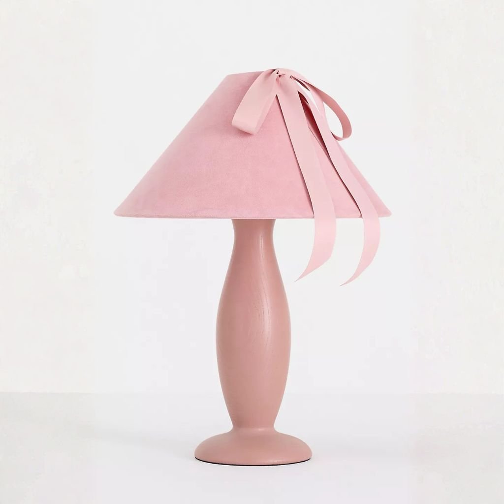 BOSETTE MAUVE BOW VELVET AND WOOD TABLE LAMP BOSETTE MAUVE BOW VELVET AND WOOD TABLE LAMP
