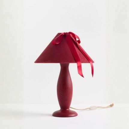 BOSETTE RED BOW VELVET AND WOOD TABLE LAMP