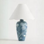 EMBER CARVED CERAMIC TABLE LAMP WITH SCALLOP SHADE