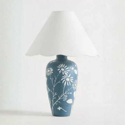 EMBER CARVED CERAMIC TABLE LAMP WITH SCALLOP SHADE