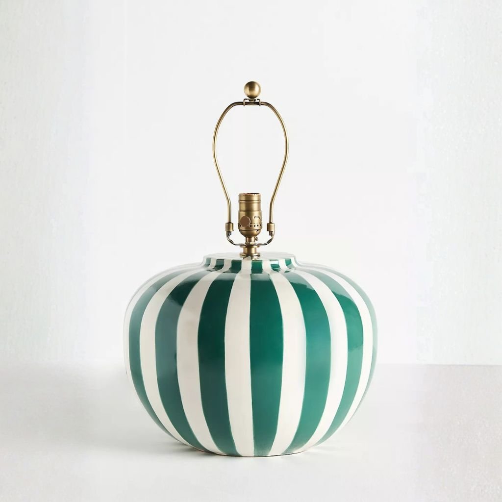 LYS STRIPED CERAMIC TABLE LAMP BASE GREEN LYS STRIPED CERAMIC TABLE LAMP BASE GREEN