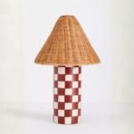 MERVE KAHRAMAN CERAMIC CHECKERED RATTAN TABLE LAMP