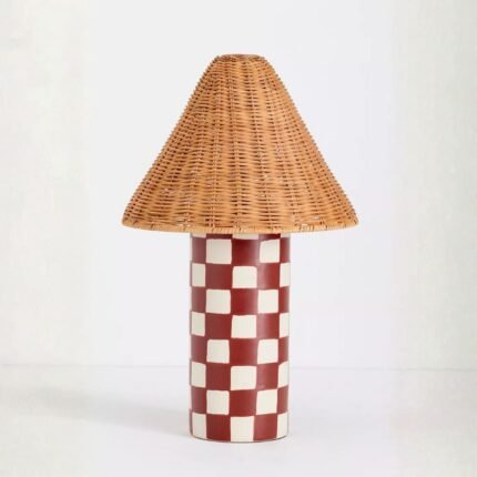 MERVE KAHRAMAN CERAMIC CHECKERED RATTAN TABLE LAMP