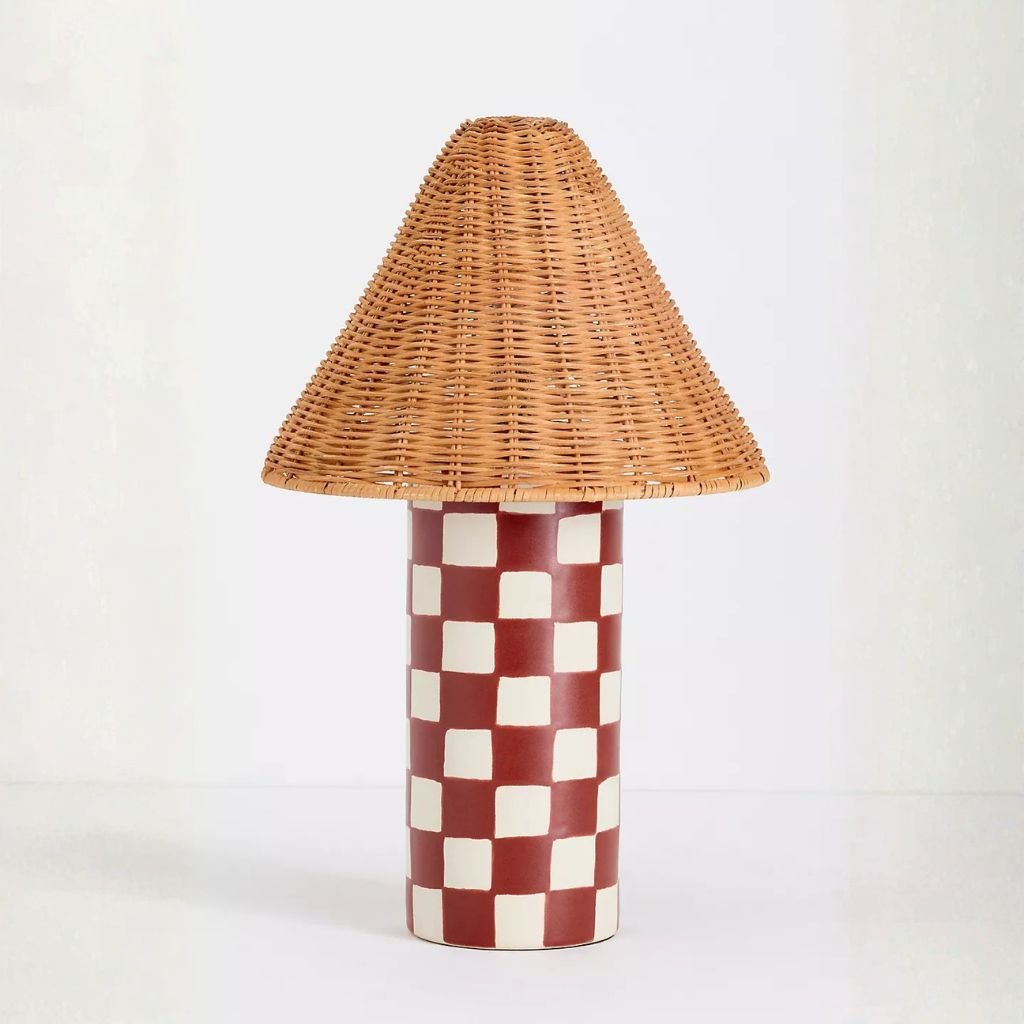 MERVE KAHRAMAN CERAMIC CHECKERED RATTAN TABLE LAMP MERVE KAHRAMAN CERAMIC CHECKERED RATTAN TABLE LAMP