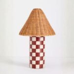 MERVE KAHRAMAN CERAMIC CHECKERED RATTAN TABLE LAMP GREEN