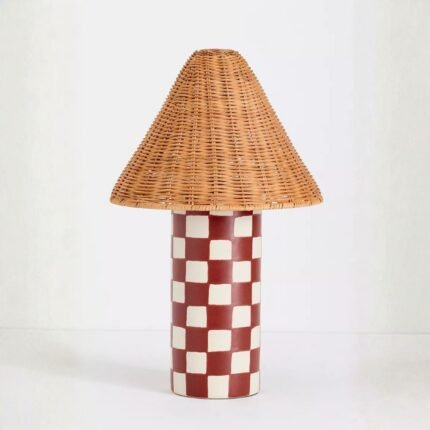 MERVE KAHRAMAN CERAMIC CHECKERED RATTAN TABLE LAMP GREEN