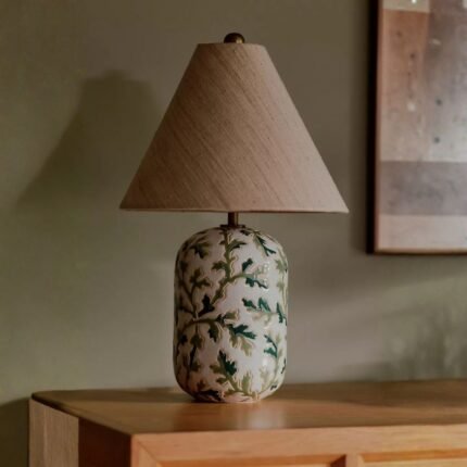 KAIA WAX RESIST CERAMIC TABLE LAMP GREEN