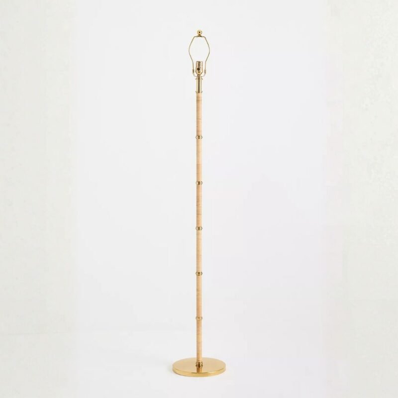 RATTAN WRAPPED ANTIQUE BRASS FLOOR LAMP BASE