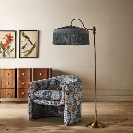 SINCLAIR TASSEL FRINGED VELVET FLOOR LAMP SLATE