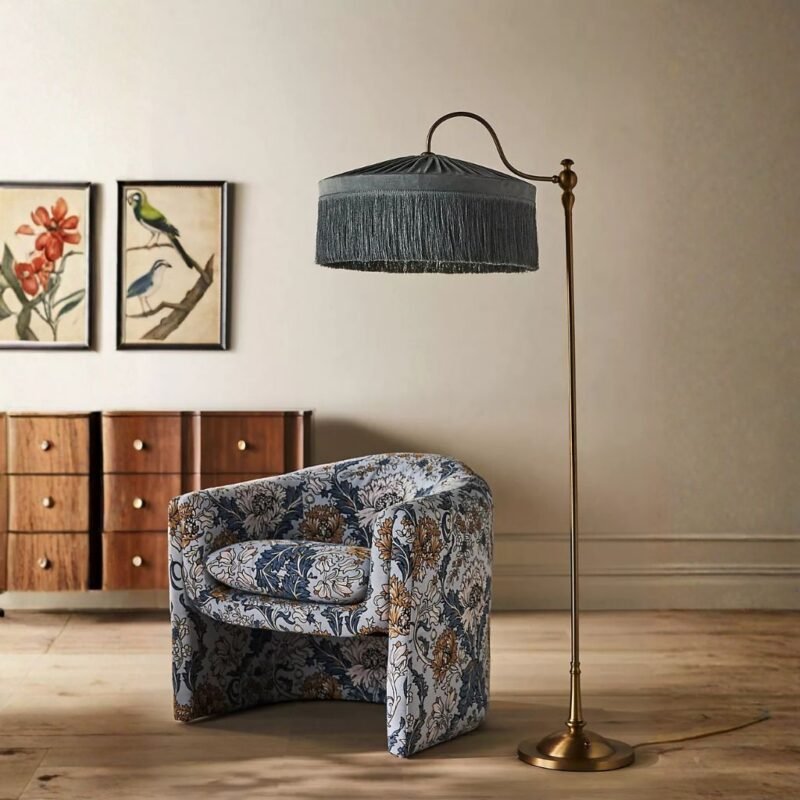 SINCLAIR TASSEL FRINGED VELVET FLOOR LAMP SLATE