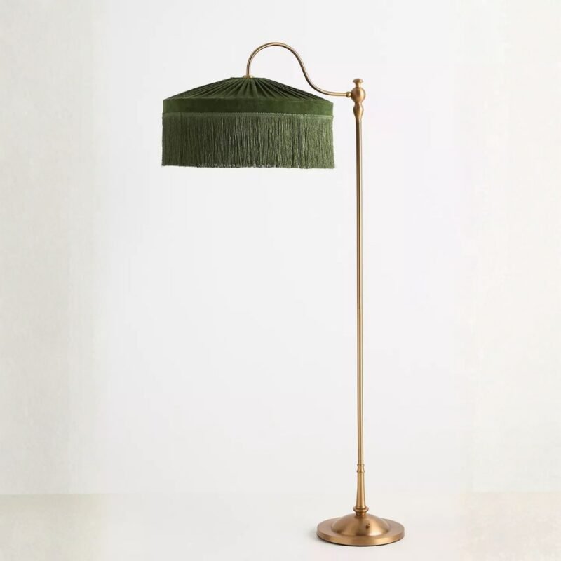 SINCLAIR TASSEL FRINGED VELVET FLOOR LAMP GREEN