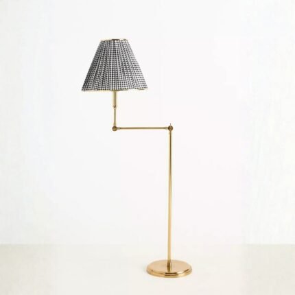 LEE RUCHED ARTICULATING BRASS FLOOR LAMP WITH PRINTED SHADE
