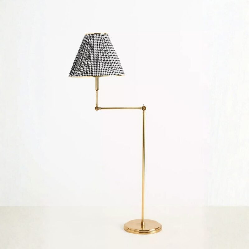 LEE RUCHED ARTICULATING BRASS FLOOR LAMP WITH PRINTED SHADE