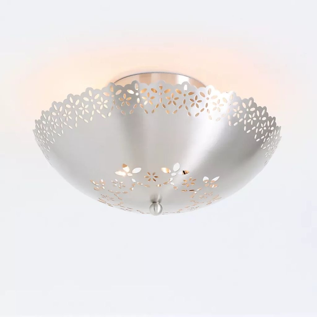 LACIE LACE TRIMMED ANTIQUE NICKEL FLUSH MOUNT LACIE LACE TRIMMED ANTIQUE NICKEL FLUSH MOUNT