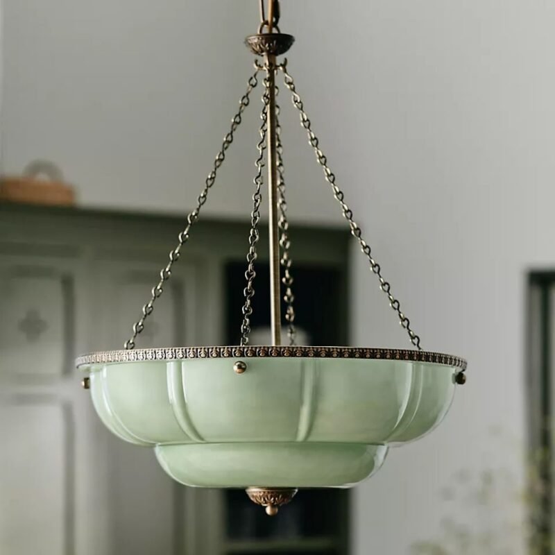 THE ELOISE SCALLOP MILK GLASS CHANDELIER IN GREEN