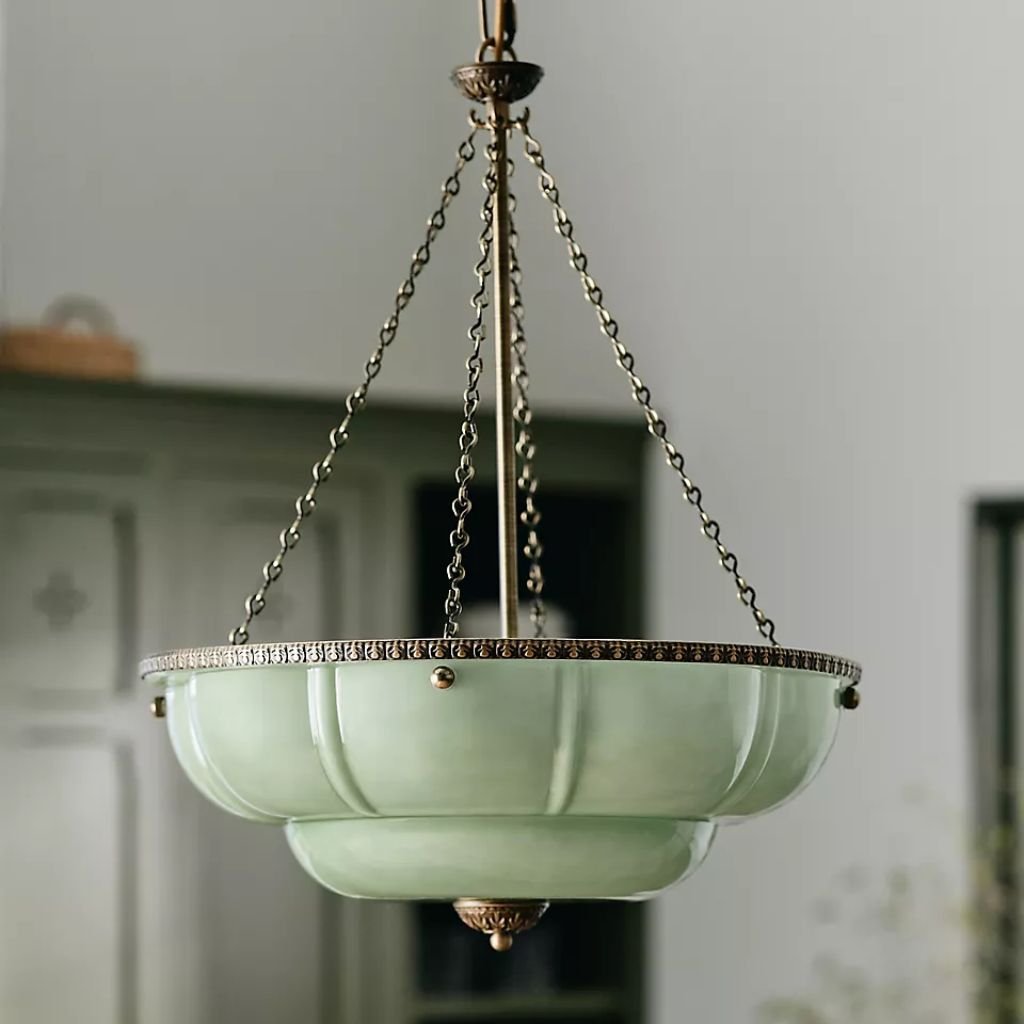 THE ELOISE SCALLOP MILK GLASS CHANDELIER IN GREEN THE ELOISE SCALLOP MILK GLASS CHANDELIER IN GREEN