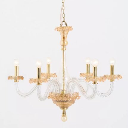 VENETIAN INSPIRED MULTI COLORED GLASS 6 ARM CHANDELIER