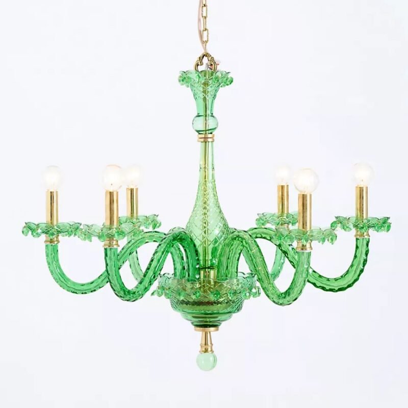 VENETIAN INSPIRED GREEN COLORED GLASS 6 ARM CHANDELIER