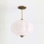 ELOISE MILK GLASS SCALLOPED SEMI FLUSH MOUNT BRASS