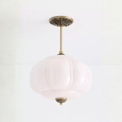 ELOISE MILK GLASS SCALLOPED SEMI FLUSH MOUNT BRASS