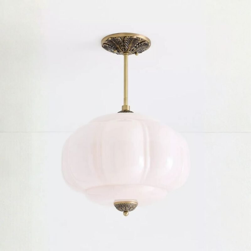 ELOISE MILK GLASS SCALLOPED SEMI FLUSH MOUNT BRASS