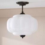 ELOISE WHITE MILK GLASS SCALLOPED SEMI FLUSH MOUNT LIGHT
