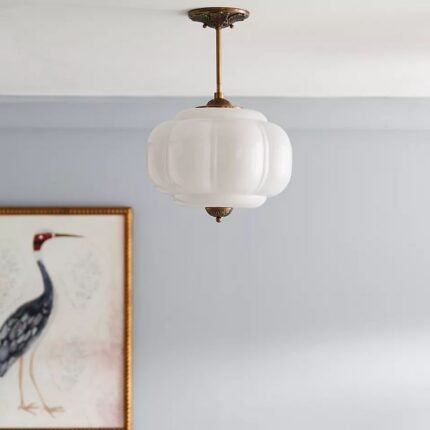 ELOISE WHITE GLASS SCALLOPED MILK GLASS SEMI FLUSH MOUNT LIGHT