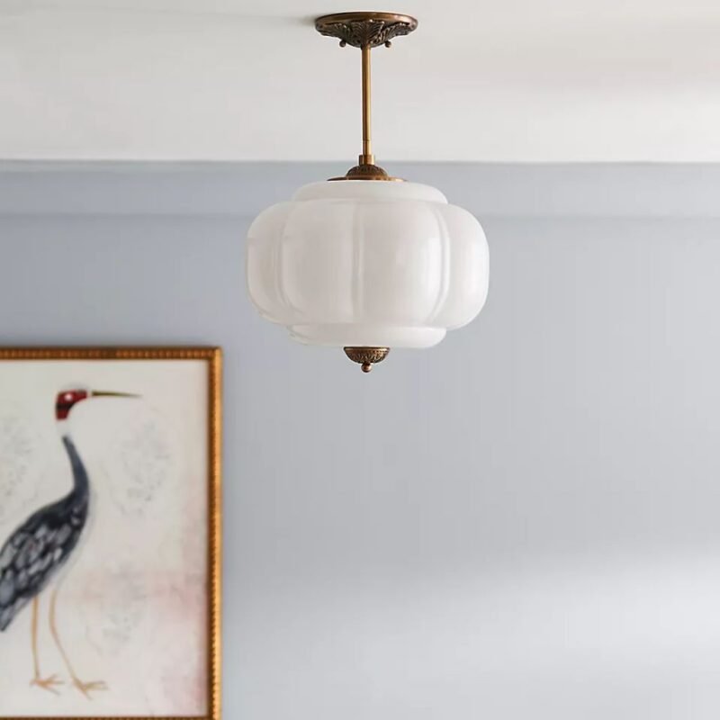 ELOISE WHITE GLASS SCALLOPED MILK GLASS SEMI FLUSH MOUNT LIGHT