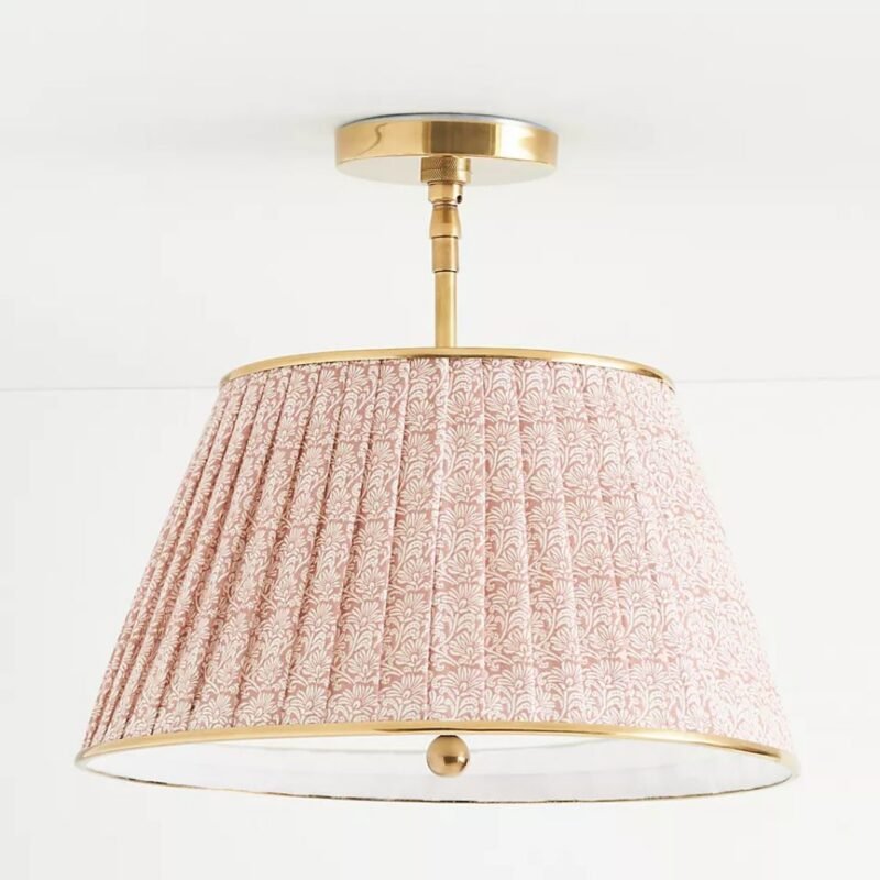 LEE BRASS 16" RUCHED PRINTED SEMI FLUSH MOUNT LIGHT IN PINK