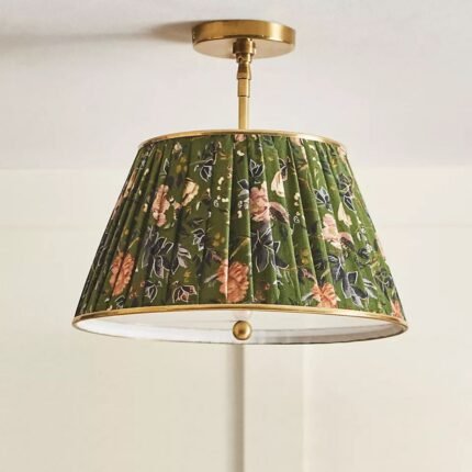 LEE BRASS 16" RUCHED PRINTED SEMI FLUSH MOUNT LIGHT IN GREEN