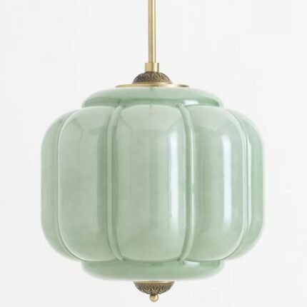 ELOISE SCALLOP MILK GLASS PENDANT CEILING LIGHT IN GREEN GLASS