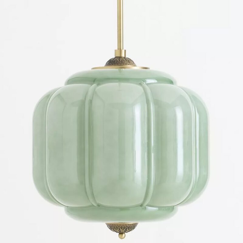 ELOISE SCALLOP MILK GLASS PENDANT CEILING LIGHT IN GREEN GLASS
