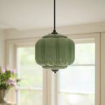 ELOISE GREEN SCALLOP MILK GLASS PENDANT CEILING LIGHT